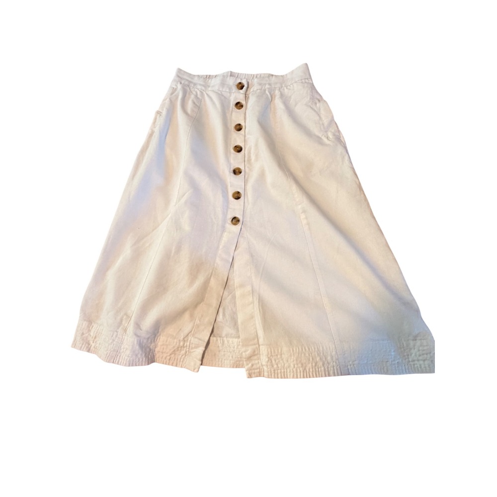 Universal Thread Cream Linen Blend Button Front Midi Skirt Womens Medium Pocket